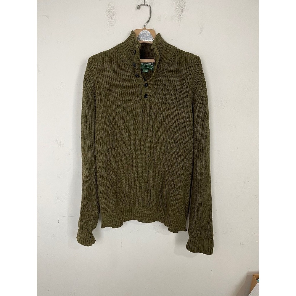 American Eagle Mens Sweater XXL Olive Green Fisherman Mock Neck Henley Grunge